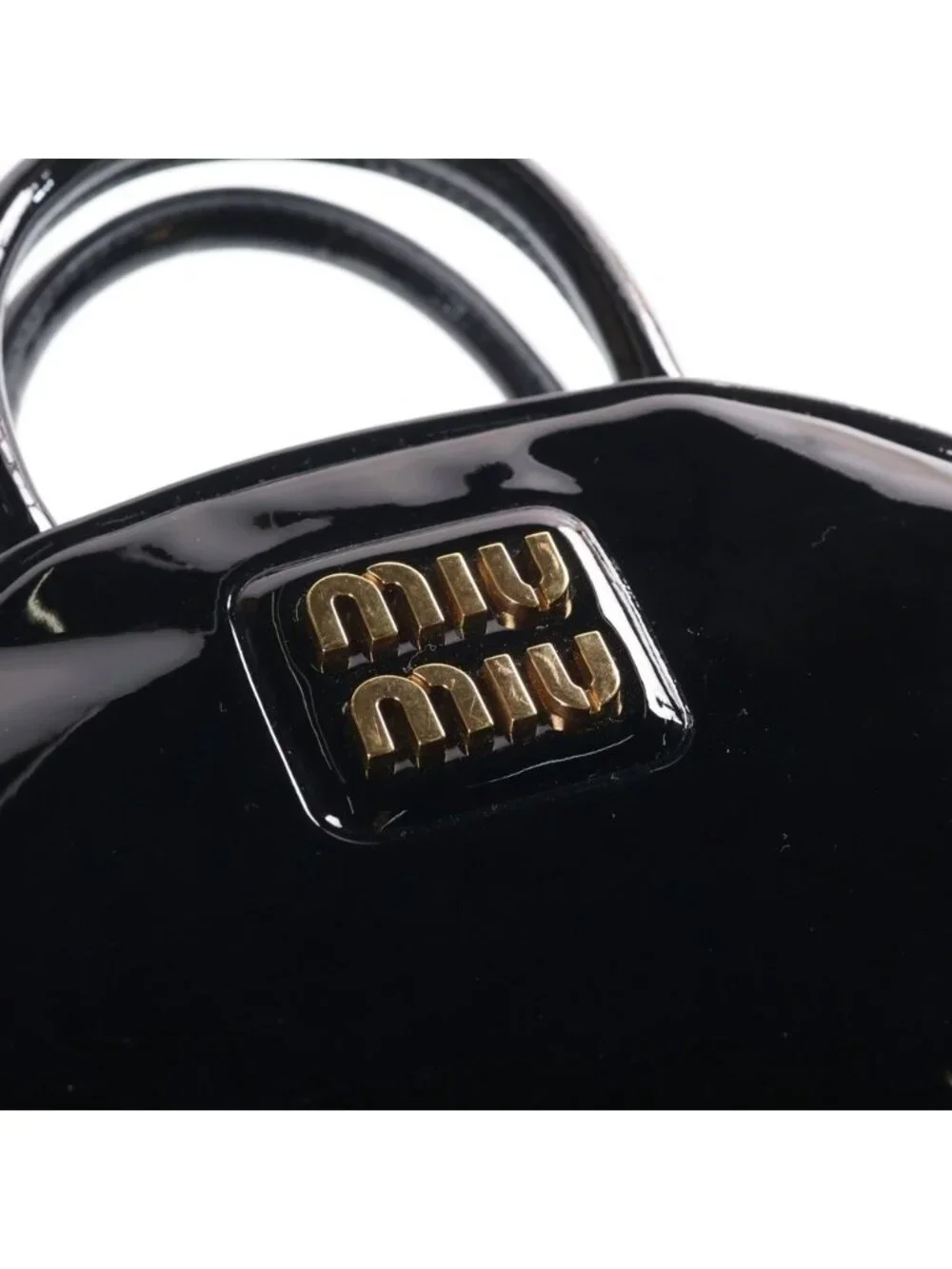 Miu Miu Patent Leather Mini Top Handle Shoulder Bag Gold Black